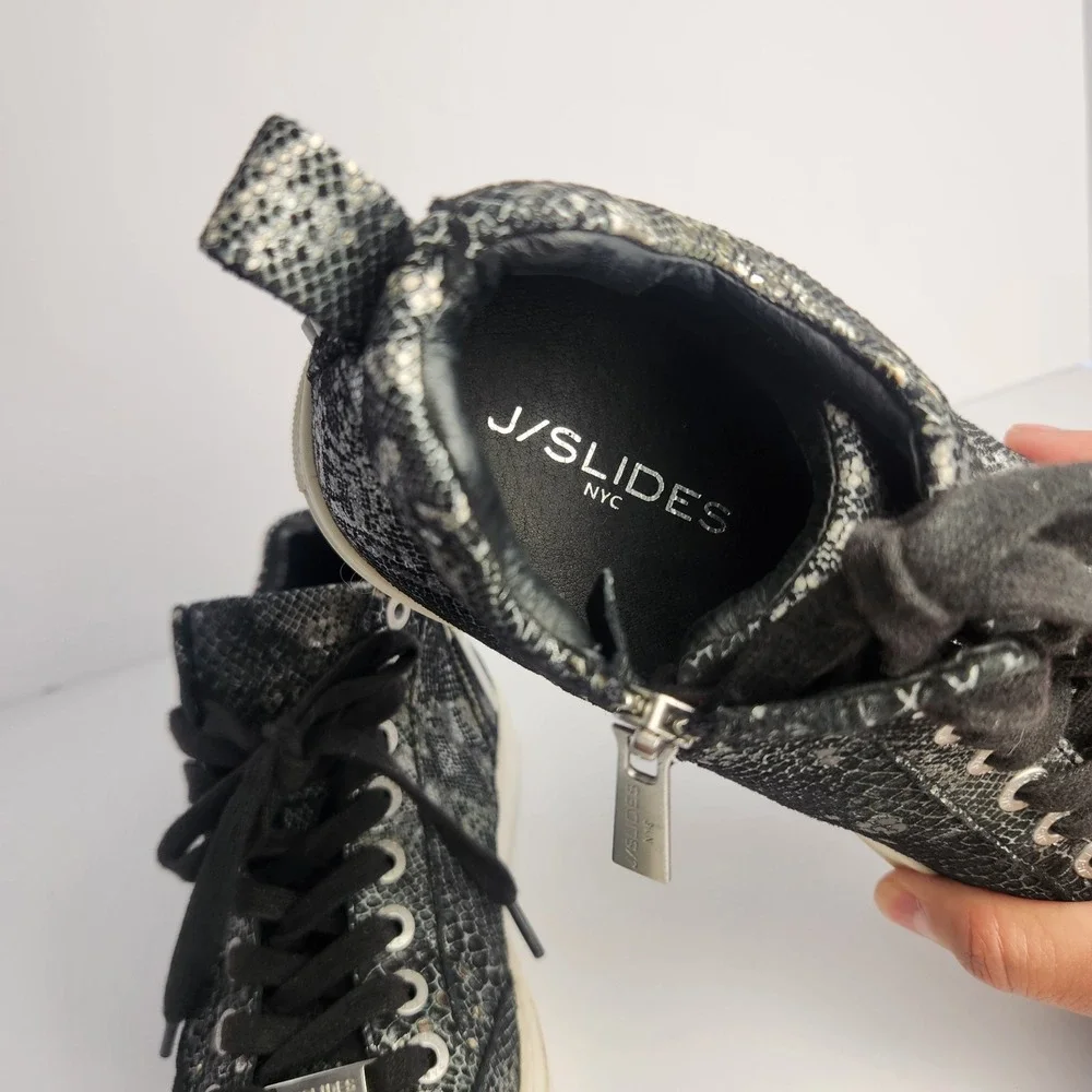 J/Slides Women's Snakeskin Print Lace-up Comfy Ankle Sneakers Black/Gray Size 6M